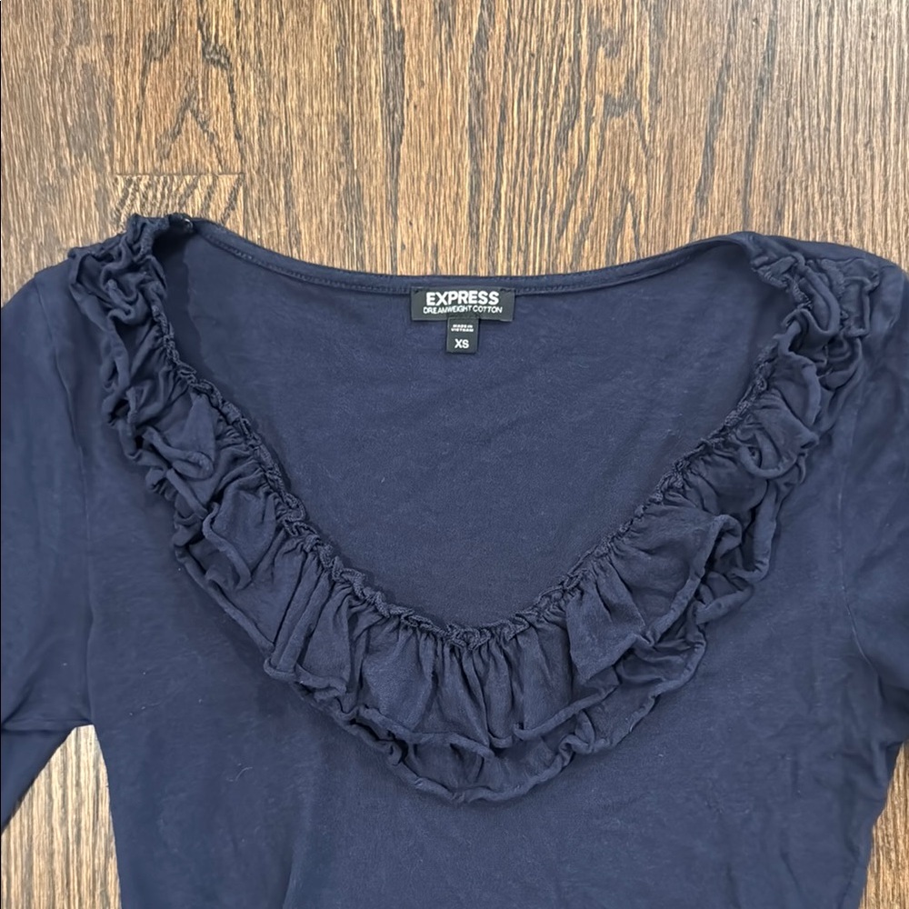 Express Navy Ruffled Top - Picture 2 of 7
